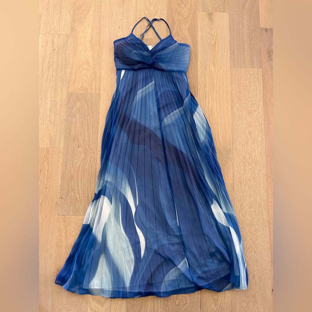 Beautiful Express Printed V-Neck Pleated Cross Back Maxi Dress. Only worn once!